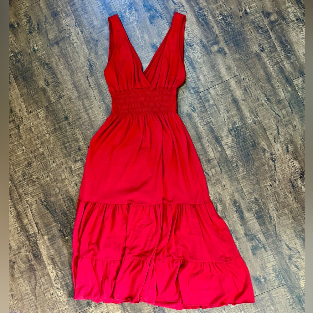 Vibrant Red Midi Dress